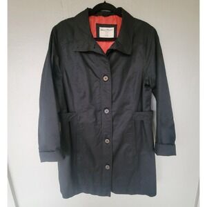Women's Trench Coat Eddie Bauer Black Size Large Jacket Windbreaker-Read
